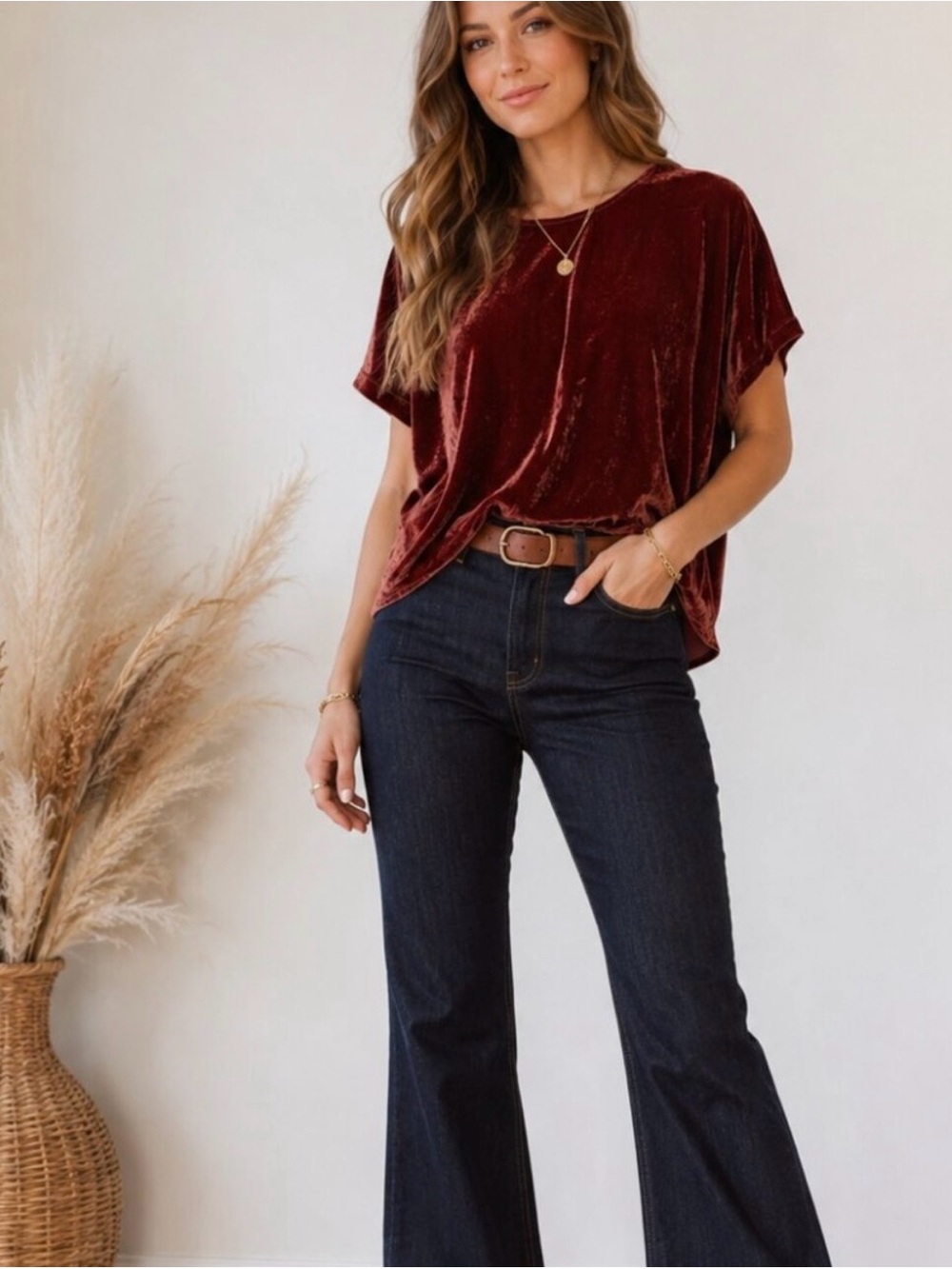 Madewell Short Sleeve Velvet Top